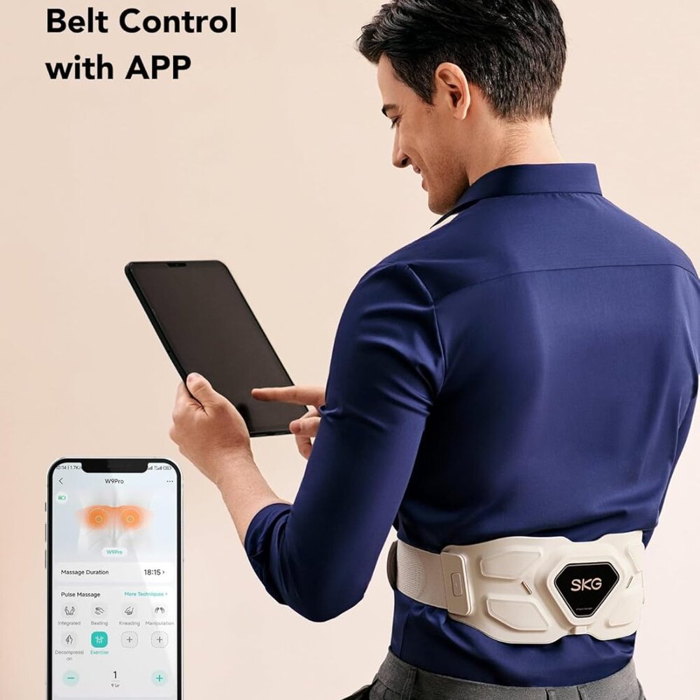 SKG Lower Back Vibrating Massager Adjustable Cordless Heating Pad Infrared W9PRO - Picture 4 of 9